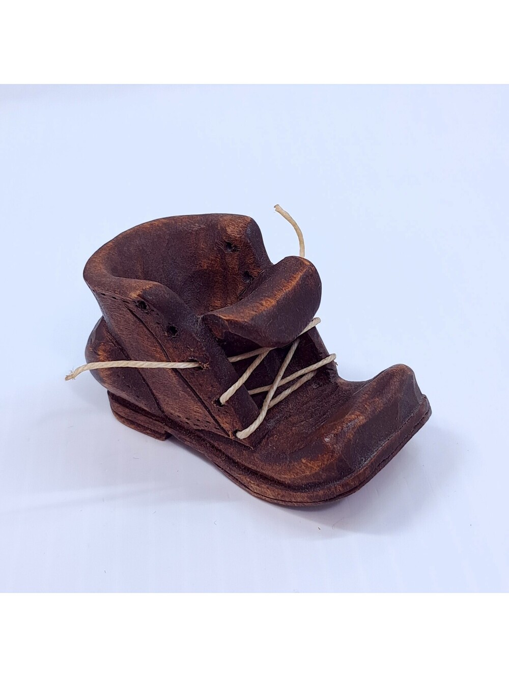 Vintage Hand Carved Folk Art shoe wood Signed RM figurine rustic mini primitive